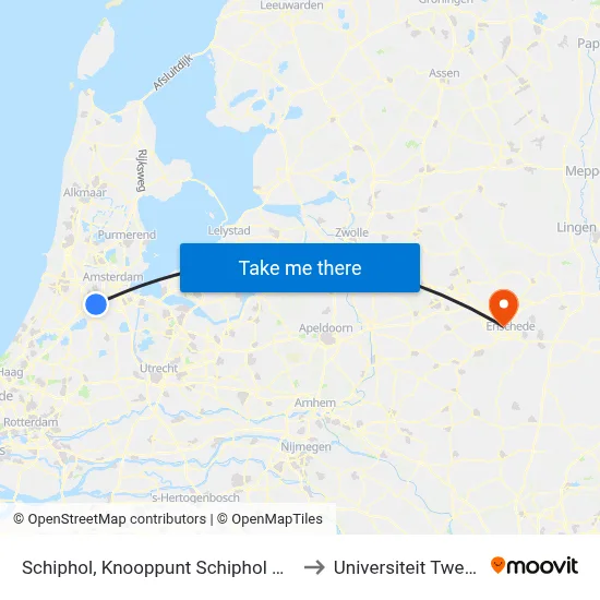 Schiphol, Knooppunt Schiphol Oost to Universiteit Twente map