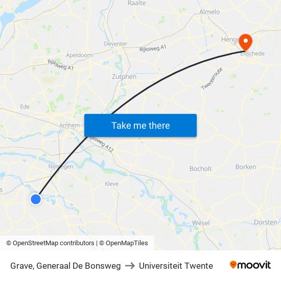 Grave, Generaal De Bonsweg to Universiteit Twente map
