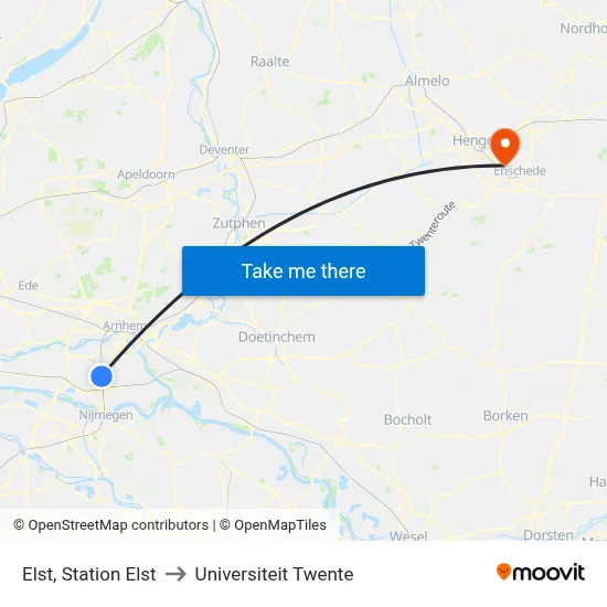 Elst, Station Elst to Universiteit Twente map