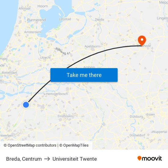Breda, Centrum to Universiteit Twente map
