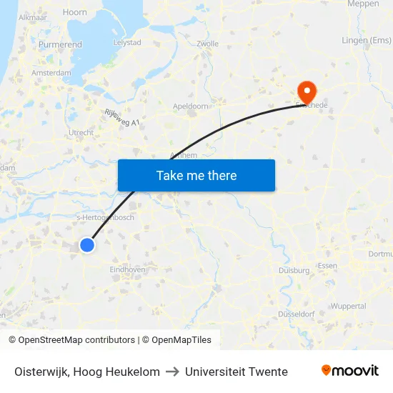 Oisterwijk, Hoog Heukelom to Universiteit Twente map