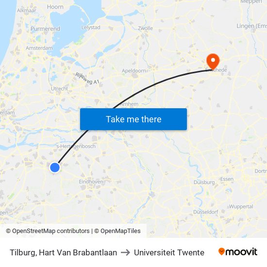 Tilburg, Hart Van Brabantlaan to Universiteit Twente map