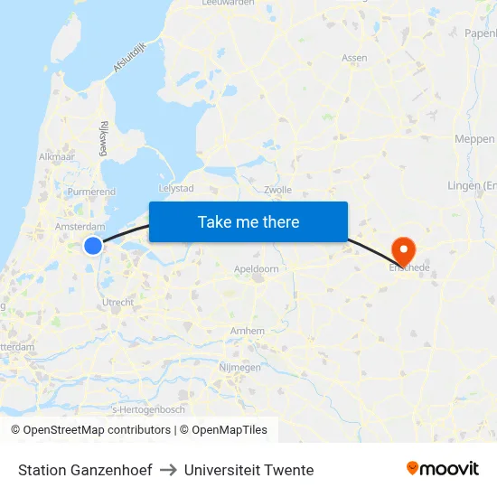Station Ganzenhoef to Universiteit Twente map