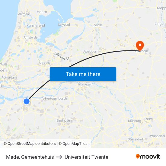 Made, Gemeentehuis to Universiteit Twente map