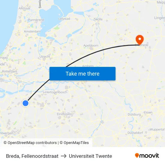 Breda, Fellenoordstraat to Universiteit Twente map