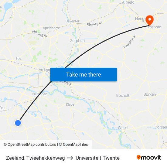 Zeeland, Tweehekkenweg to Universiteit Twente map