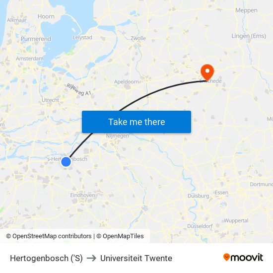 Hertogenbosch ('S) to Universiteit Twente map