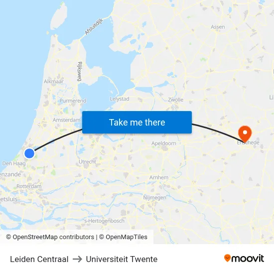Leiden Centraal to Universiteit Twente map