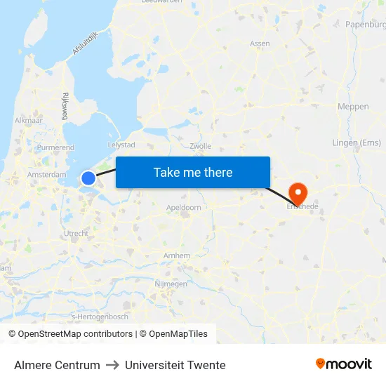 Almere Centrum to Universiteit Twente map