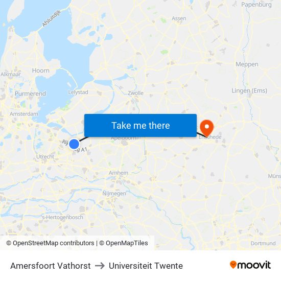 Amersfoort Vathorst to Universiteit Twente map