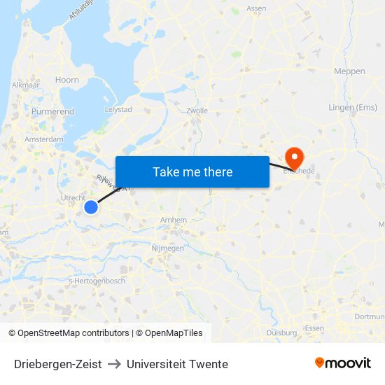 Driebergen-Zeist to Universiteit Twente map