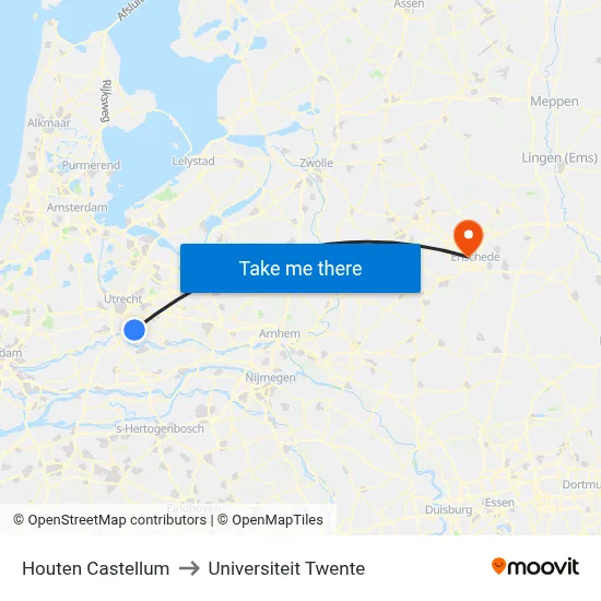 Houten Castellum to Universiteit Twente map