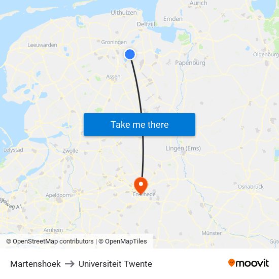 Martenshoek to Universiteit Twente map