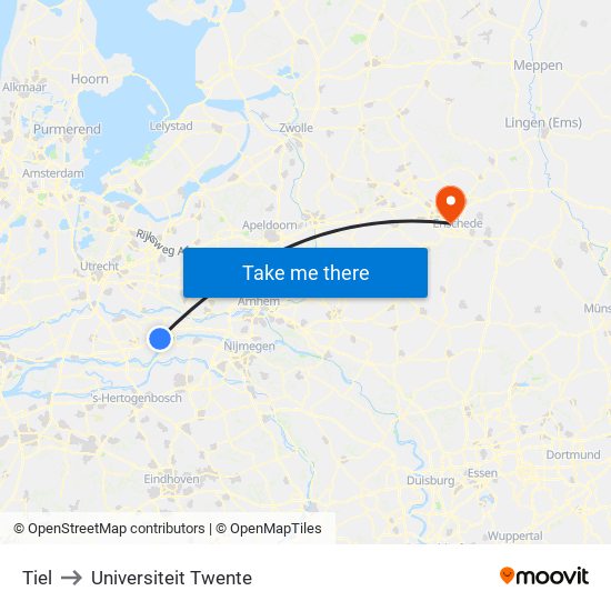 Tiel to Universiteit Twente map