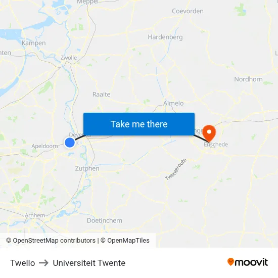 Twello to Universiteit Twente map