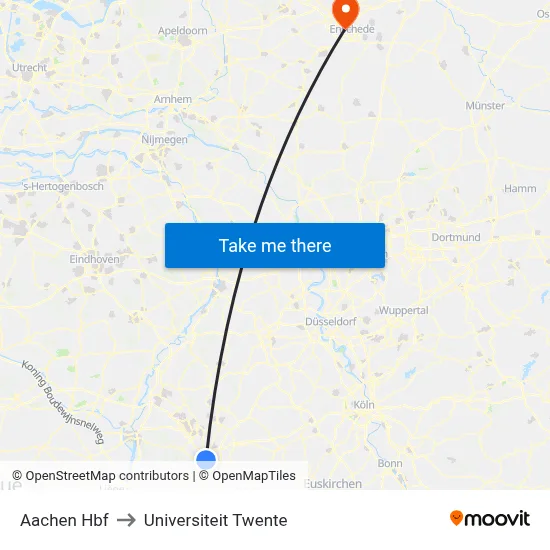 Aachen Hbf to Universiteit Twente map