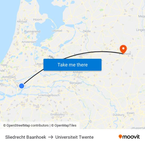 Sliedrecht Baanhoek to Universiteit Twente map