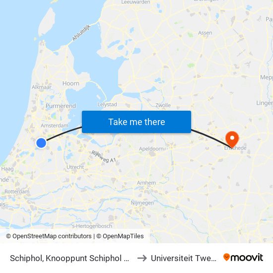 Schiphol, Knooppunt Schiphol Zuid to Universiteit Twente map
