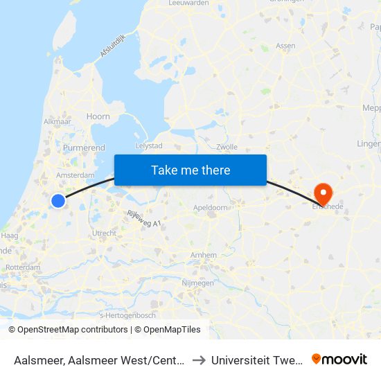 Aalsmeer, Aalsmeer West/Centrum to Universiteit Twente map