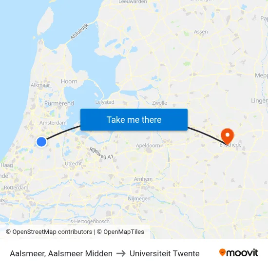 Aalsmeer, Aalsmeer Midden to Universiteit Twente map