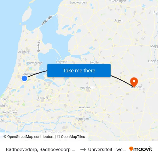 Badhoevedorp, Badhoevedorp West to Universiteit Twente map