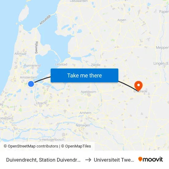 Duivendrecht, Station Duivendrecht to Universiteit Twente map