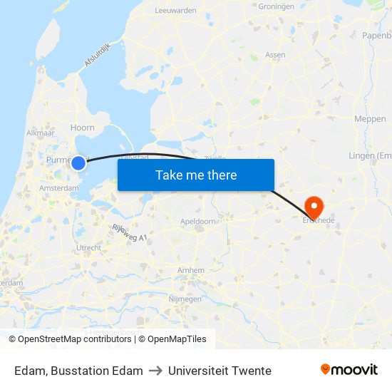 Edam, Busstation Edam to Universiteit Twente map