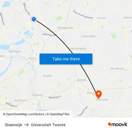 Steenwijk to Universiteit Twente map