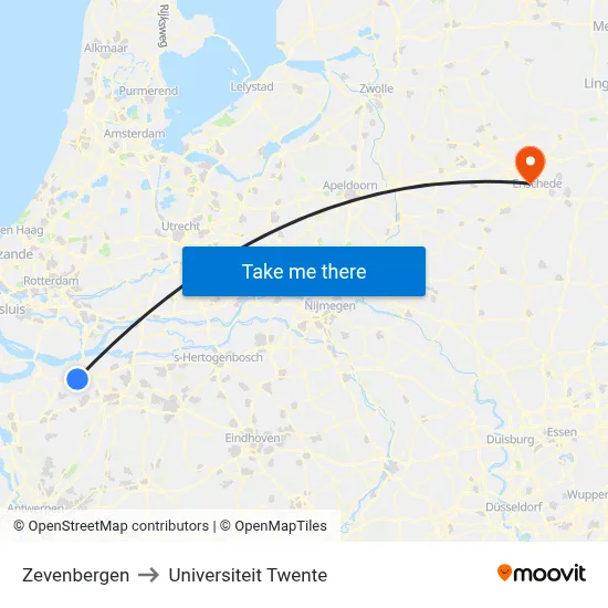 Zevenbergen to Universiteit Twente map