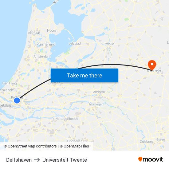 Delfshaven to Universiteit Twente map