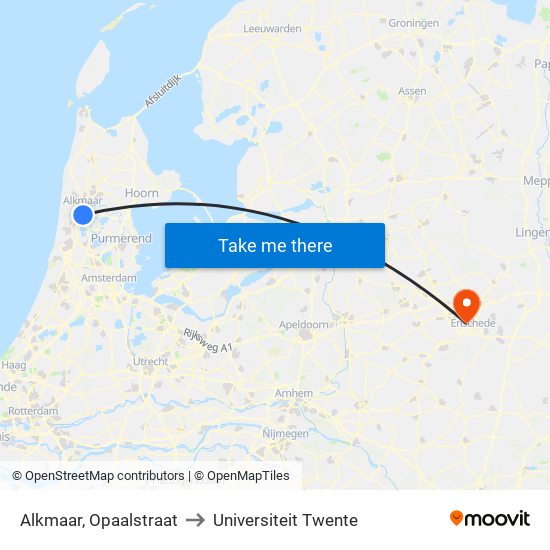 Alkmaar, Opaalstraat to Universiteit Twente map