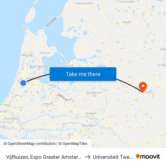 Vijfhuizen, Expo Greater Amsterdam to Universiteit Twente map