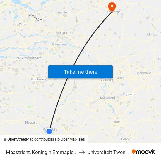 Maastricht, Koningin Emmaplein to Universiteit Twente map