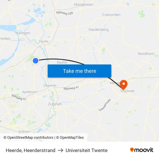 Heerde, Heerderstrand to Universiteit Twente map