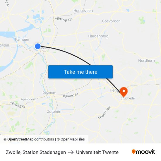 Zwolle, Station Stadshagen to Universiteit Twente map