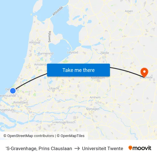 'S-Gravenhage, Prins Clauslaan to Universiteit Twente map