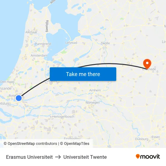 Erasmus Universiteit to Universiteit Twente map