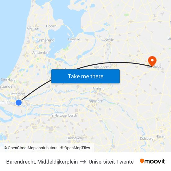 Barendrecht, Middeldijkerplein to Universiteit Twente map