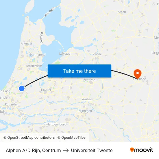 Alphen A/D Rijn, Centrum to Universiteit Twente map