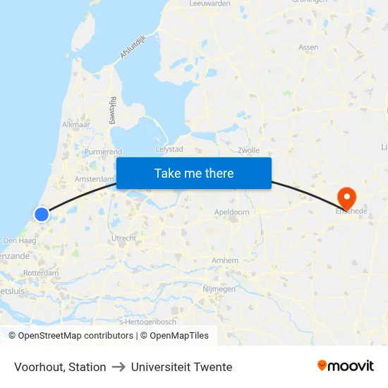 Voorhout, Station to Universiteit Twente map