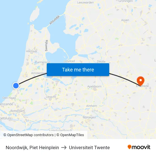 Noordwijk, Piet Heinplein to Universiteit Twente map
