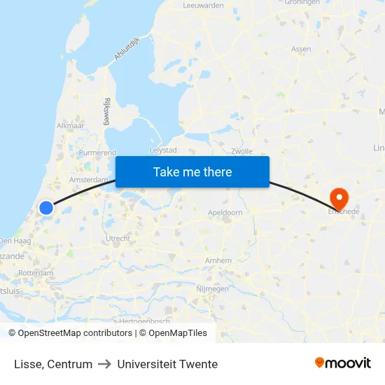 Lisse, Centrum to Universiteit Twente map