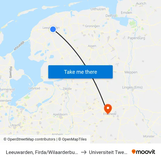 Leeuwarden, Firda/Wilaarderburen to Universiteit Twente map