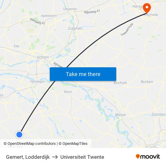 Gemert, Lodderdijk to Universiteit Twente map