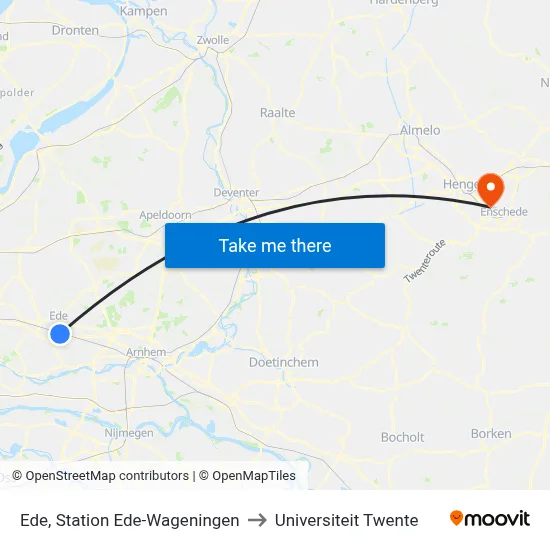 Ede, Station Ede-Wageningen to Universiteit Twente map