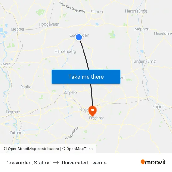 Coevorden, Station to Universiteit Twente map