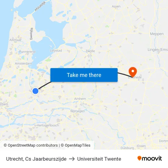 Utrecht, Cs Jaarbeurszijde to Universiteit Twente map