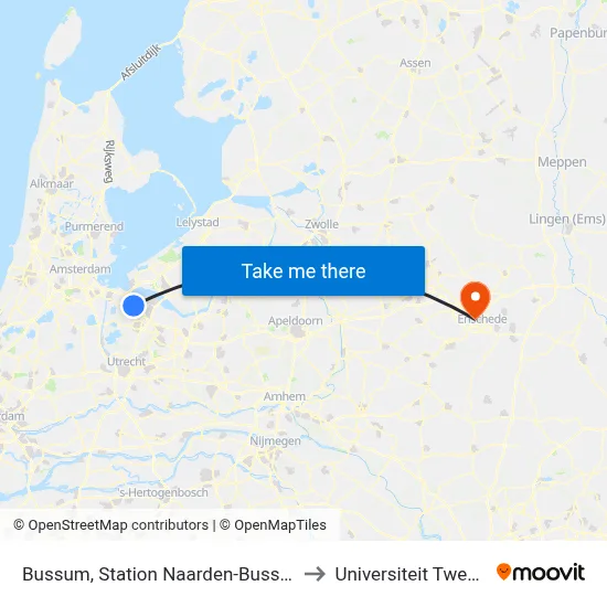 Bussum, Station Naarden-Bussum to Universiteit Twente map