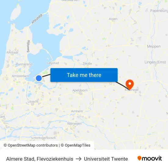 Almere Stad, Flevoziekenhuis to Universiteit Twente map