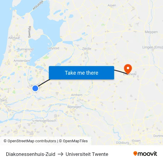 Diakonessenhuis-Zuid to Universiteit Twente map